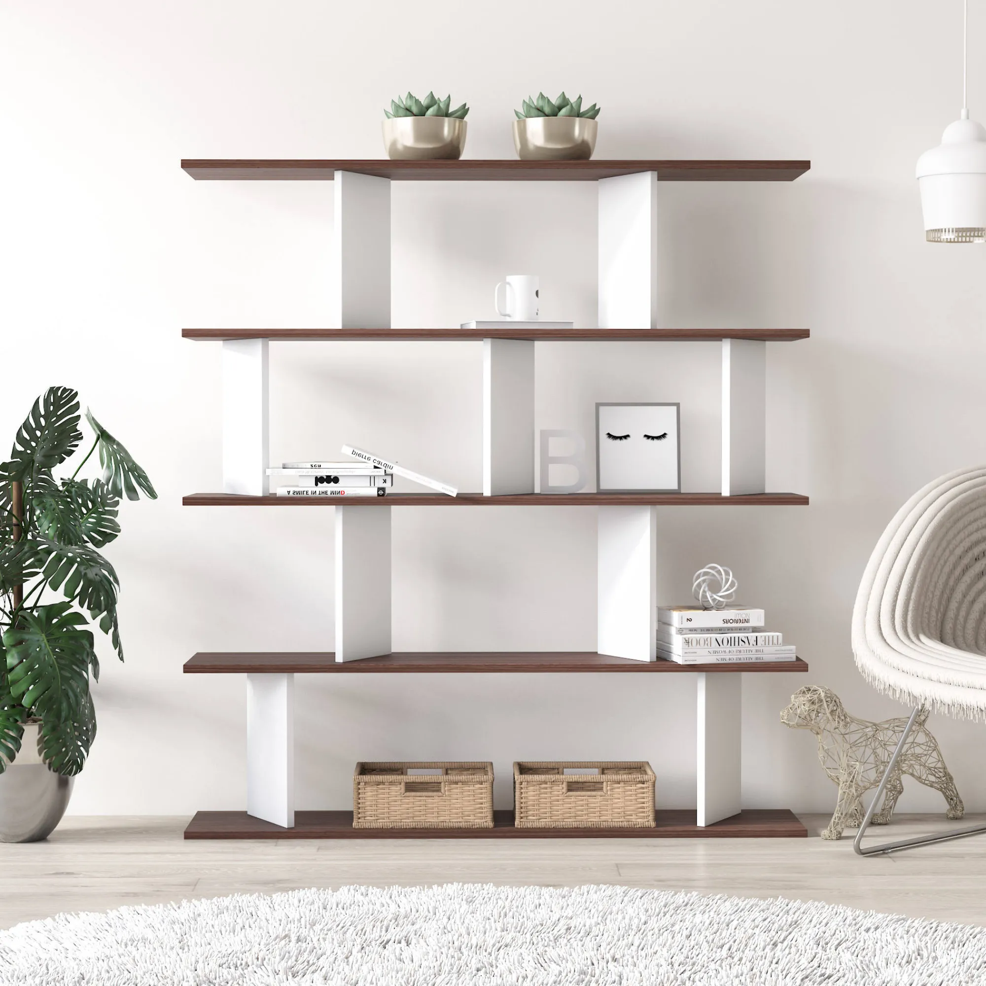 Libreria a quattro ripiani con divisori, cm 130 x 25 x 141, colore e quercia<Dmora Flash Sale