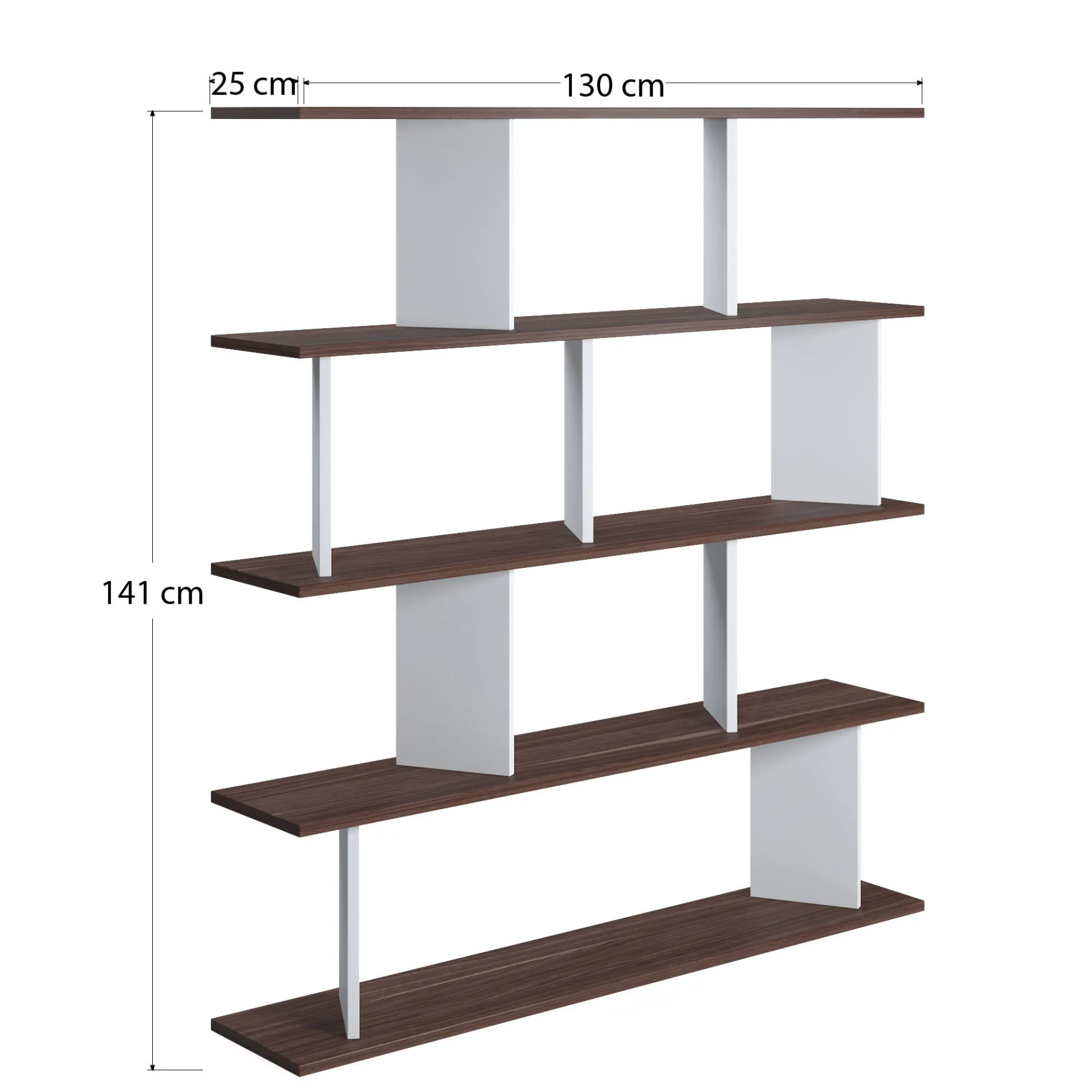 Libreria a quattro ripiani con divisori, cm 130 x 25 x 141, colore e quercia<Dmora Flash Sale