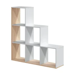 Libreria Abilu, 108x28h110 cm, Bianco e Rovere<Dmora Discount