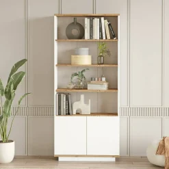Libreria Achromic, 75x27h168 cm, Quercia e Bianco<Dmora New