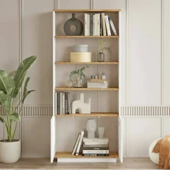 Libreria Achromic, 75x27h168 cm, Quercia e Bianco<Dmora New