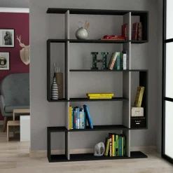 Libreria Agamermis, 110x26h161 cm, Antracite e Beige<Dmora Cheap