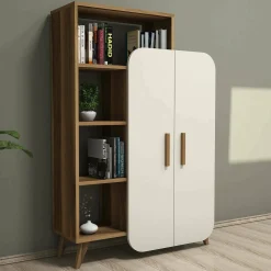 Libreria Agni, 90x32 h132 cm, Noce e Crema<Dmora Discount