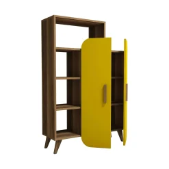 Libreria Agni, 90x32 h132 cm, Noce e Giallo<Dmora Hot