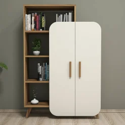 Libreria Agni, 90x32 h132 cm, Noce e Crema<Dmora Discount
