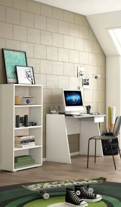 Libreria Aky, 60x30h130 cm, Bianco e Rovere<Dmora Sale