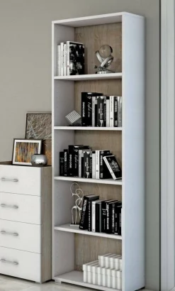 Libreria Allevien, 60x30h195 cm, Bianco e Rovere<Dmora Sale