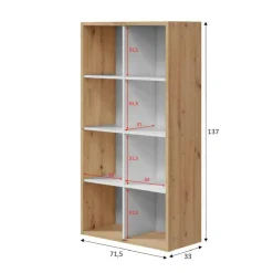Libreria Alliers, 72x33h137 cm, Rovere effetto nodi e Bianco<Dmora Outlet