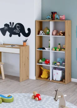 Libreria Alliers, 72x33h137 cm, Rovere effetto nodi e Bianco<Dmora Outlet