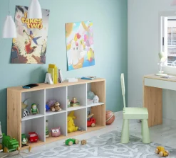 Libreria Alliers, 72x33h137 cm, Rovere effetto nodi e Bianco<Dmora Outlet