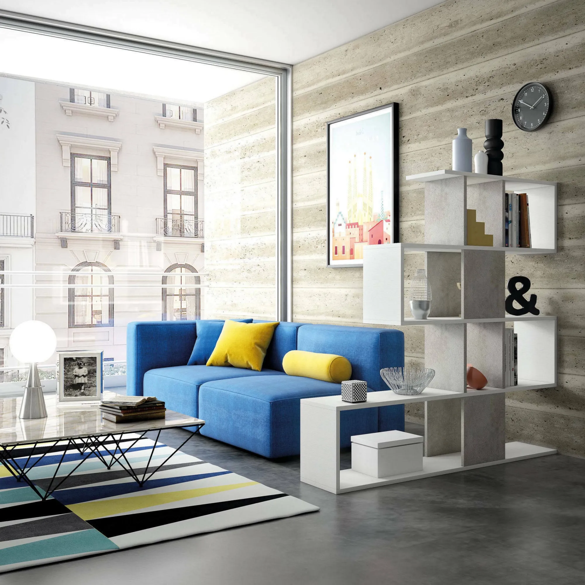Libreria Allison, 145x29h145 cm, Bianco e Cemento<Dmora Clearance