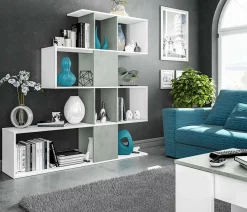 Libreria Aracnidi, 145x29h145 cm, Bianco e Cemento<Dmora Best