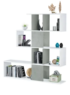 Libreria Aracnidi, 145x29h145 cm, Bianco e Cemento<Dmora Best