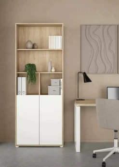 Libreria Arancio, 34x80 h205 cm, Rovere e Bianco<Dmora Best