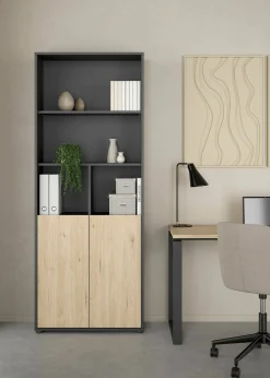 Libreria Arancio, 34x80 h205 cm, Rovere e Grigio<Dmora Best Sale