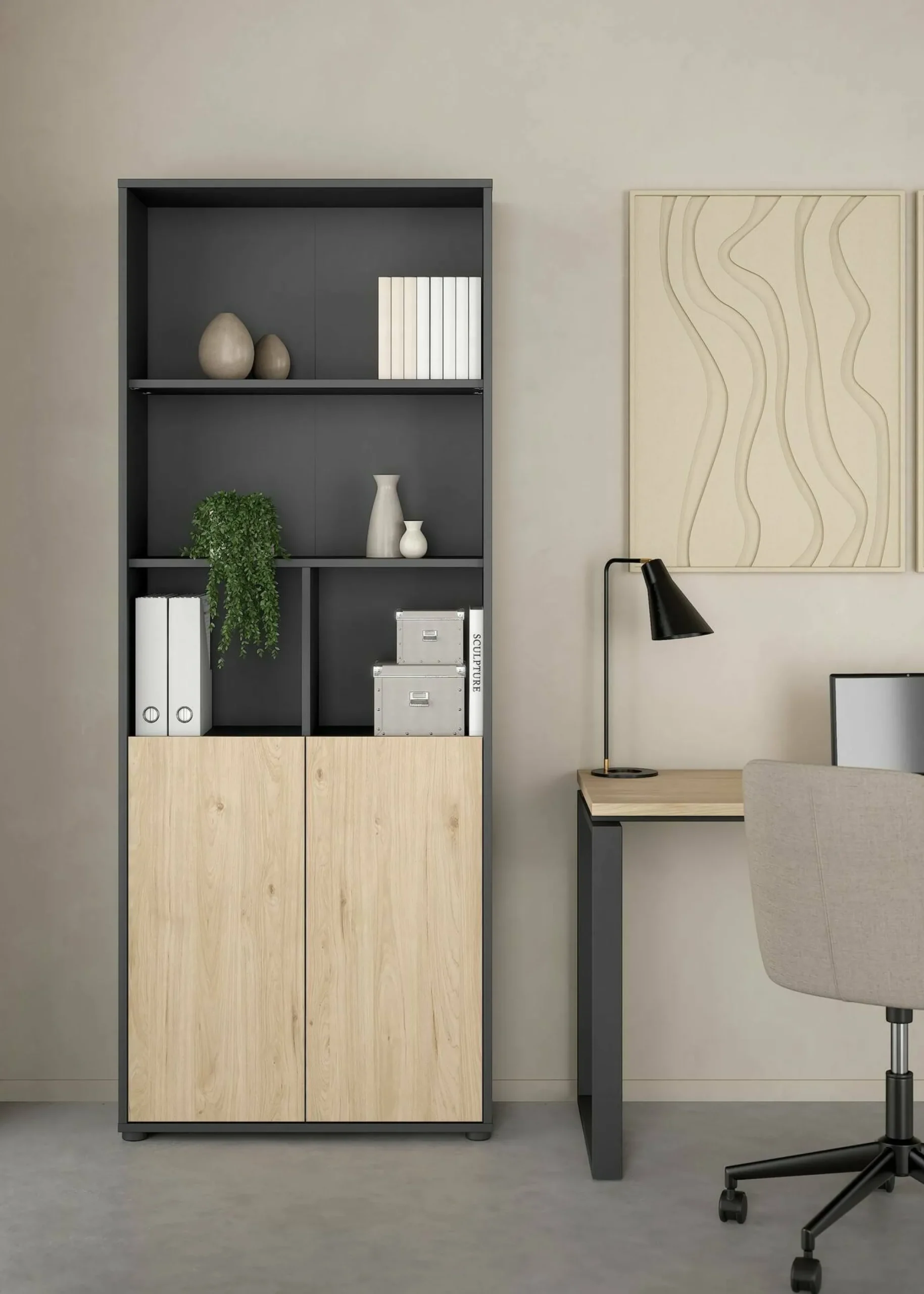 Libreria Arancio, 34x80 h205 cm, Rovere e Grigio<Dmora Best Sale