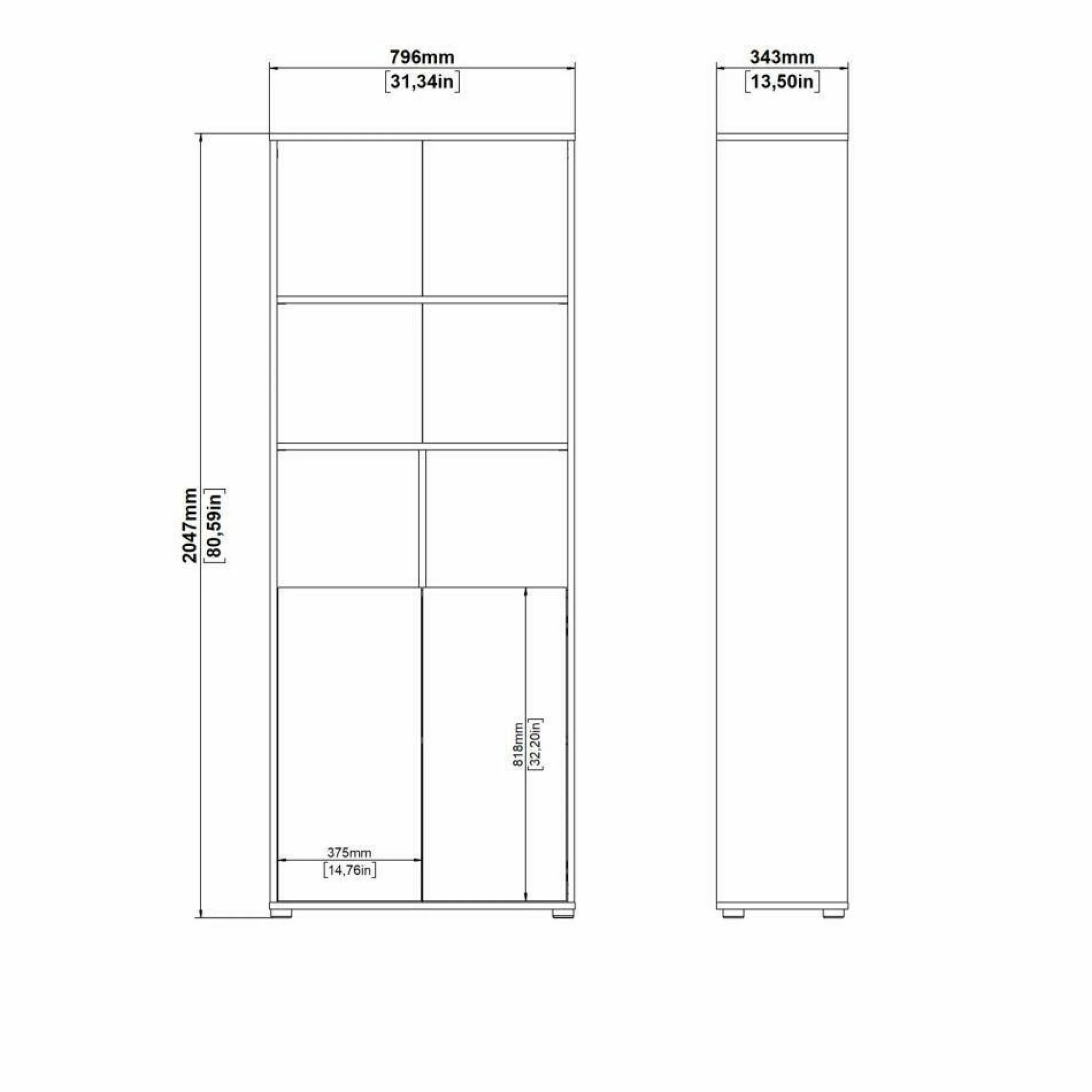 Libreria Arancio, 34x80 h205 cm, Rovere e Bianco<Dmora Best
