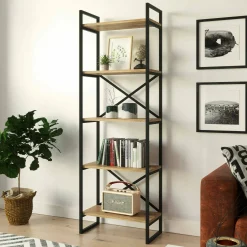 Libreria Arbus, 58x30h175 cm, Quercia e Nero<Dmora Best