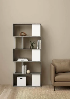 Libreria Arg, 80x30 h175 cm, Cemento e Bianco<Dmora Flash Sale