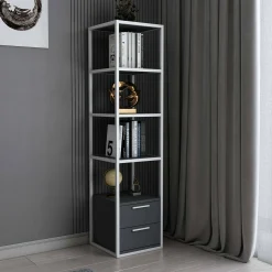 Libreria Arsim, 39x39h169 cm, Bianco e Antracite<Dmora Clearance
