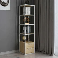 Libreria Arsim, 39x39h169 cm, Bianco e Rovere<Dmora Best