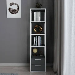 Libreria Arsim, 39x39h169 cm, Bianco e Antracite<Dmora Clearance