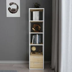 Libreria Arsim, 39x39h169 cm, Bianco e Rovere<Dmora Best