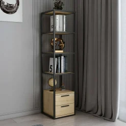 Libreria Arsim, 39x39h169 cm, Nero e Quercia<Dmora New