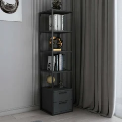 Libreria Arsim, 39x39h169 cm, Nero e Antracite<Dmora Store