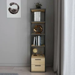 Libreria Arsim, 39x39h169 cm, Nero e Quercia<Dmora New