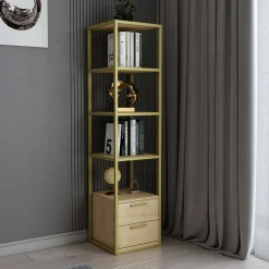 Libreria Arsim, 39x39h169 cm, Oro e Quercia<Dmora Cheap