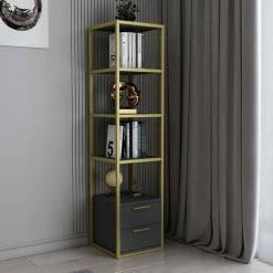 Libreria Arsim, 39x39h169 cm, Oro e Antracite<Dmora Hot