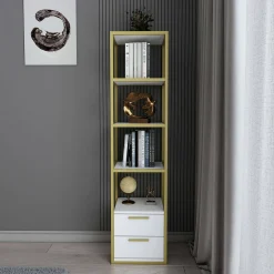 Libreria Arsim, 39x39h169 cm, Oro e Bianco<Dmora Cheap