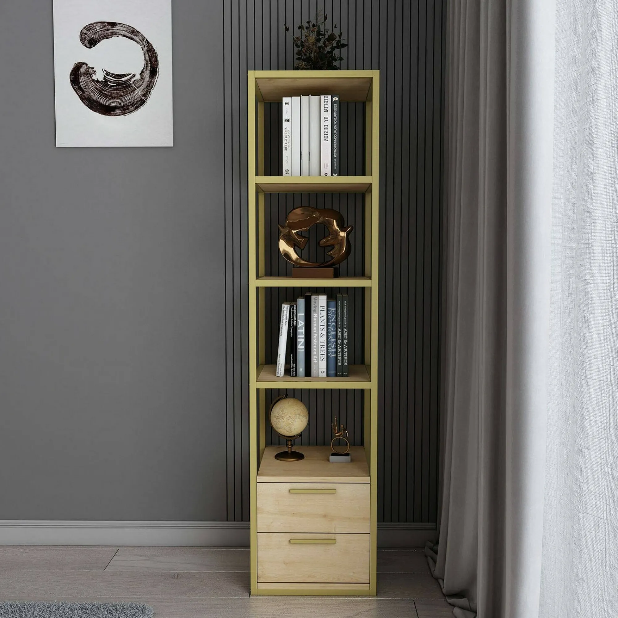 Libreria Arsim, 39x39h169 cm, Oro e Quercia<Dmora Cheap