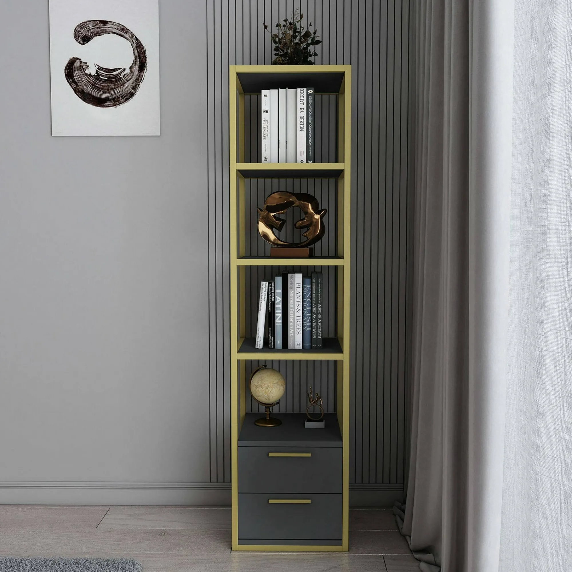 Libreria Arsim, 39x39h169 cm, Oro e Antracite<Dmora Hot