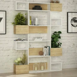 Libreria Artich, 120x25h171 cm, Bianco e Rovere<Dmora Online