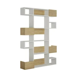 Libreria Artich, 120x25h171 cm, Bianco e Rovere<Dmora Online