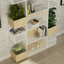 Libreria Artich, 120x25h171 cm, Bianco e Rovere<Dmora Online