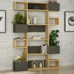 Libreria Artich, 120x20h171 cm, Quercia e Antracite<Dmora Cheap