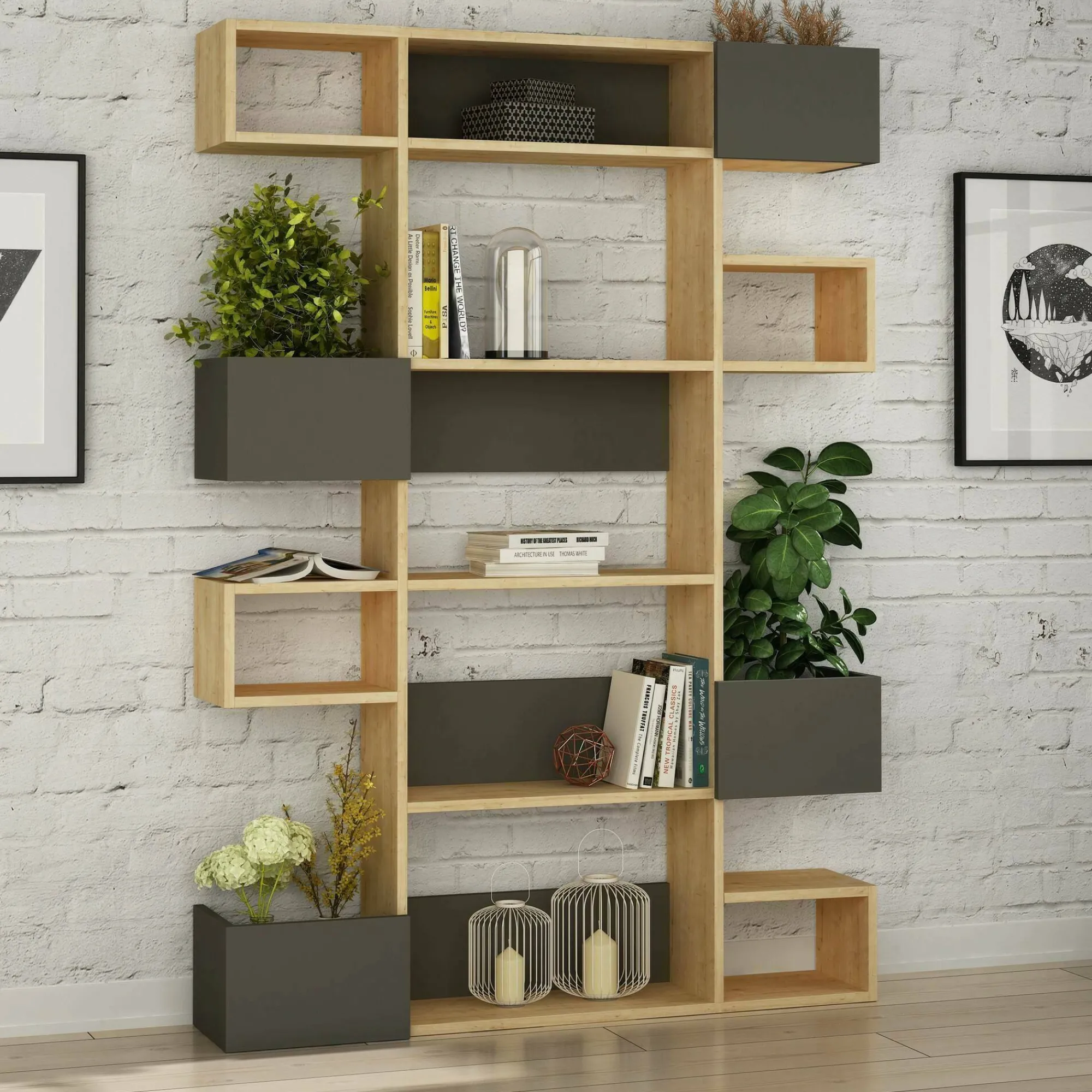 Libreria Artich, 120x20h171 cm, Quercia e Antracite<Dmora Cheap