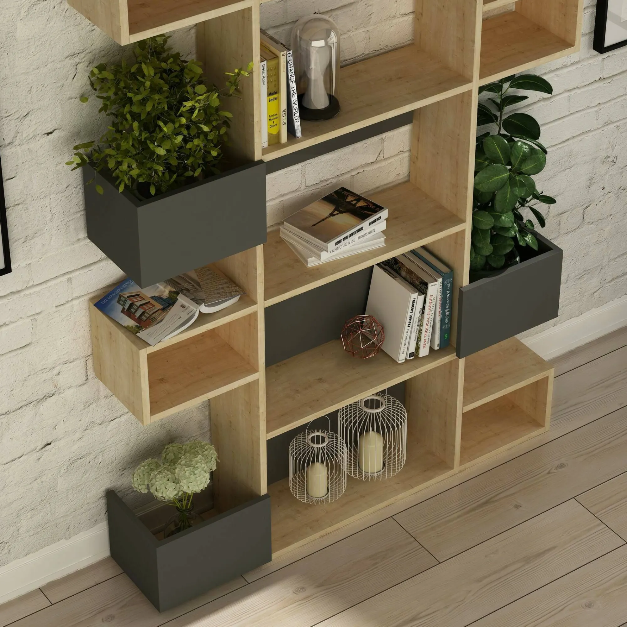 Libreria Artich, 120x20h171 cm, Quercia e Antracite<Dmora Cheap
