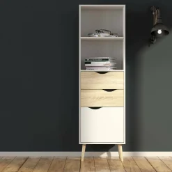Libreria Assesor, 50x39 h171 cm, Bianco e Quercia<Dmora Store