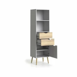Libreria Assesor, 50x39 h171 cm, Bianco e Quercia<Dmora Store