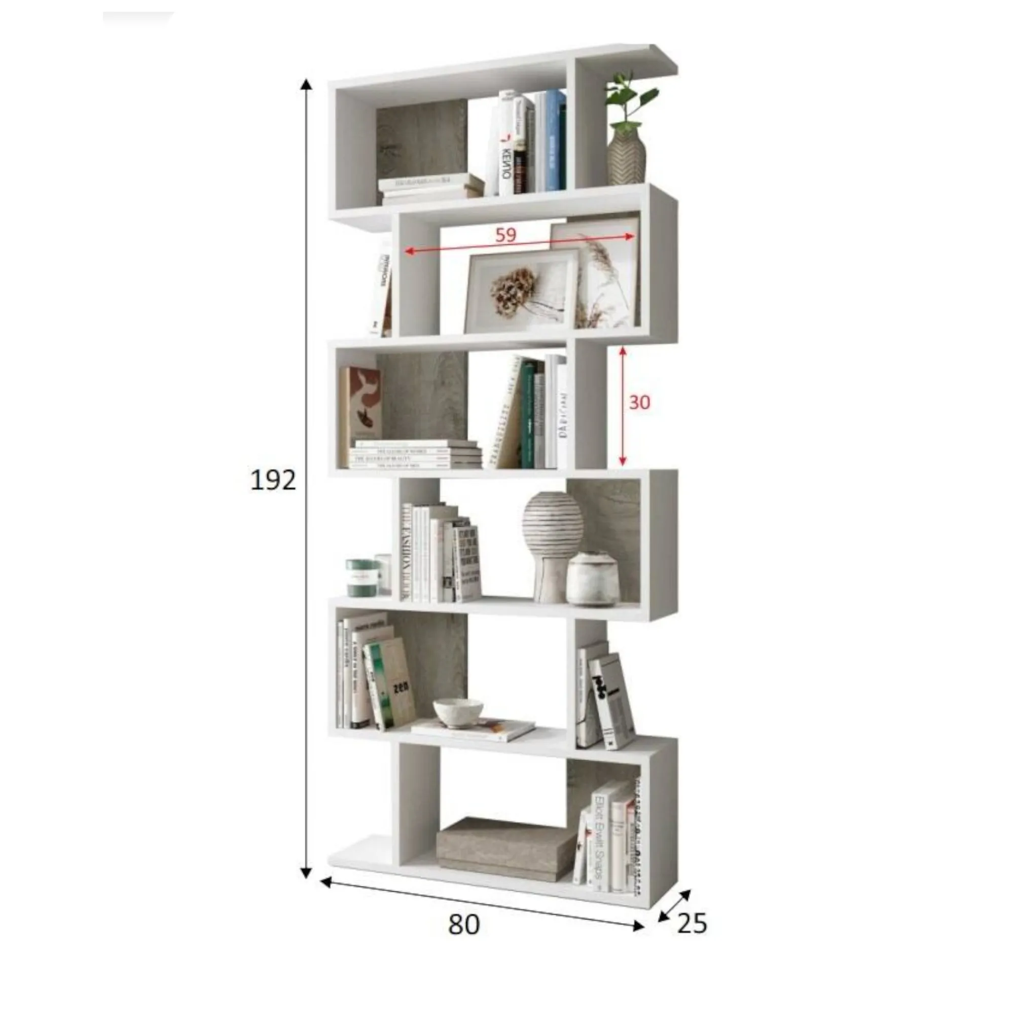Libreria Ataman, 80x25h192 cm, Bianco e Rovere<Dmora Store
