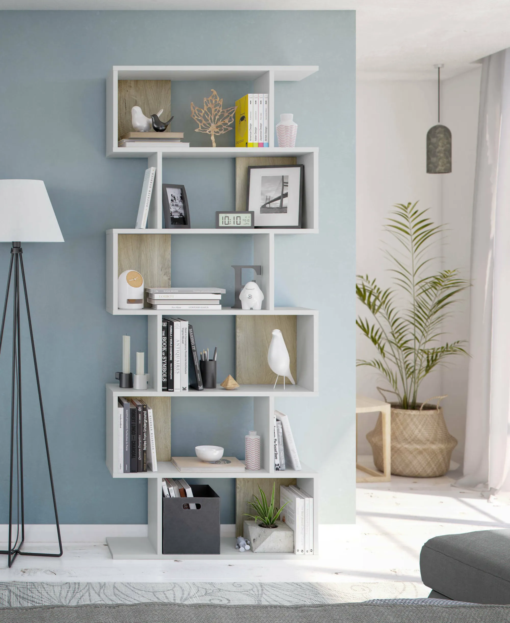 Libreria Ataman, 80x25h192 cm, Bianco e Rovere<Dmora Store