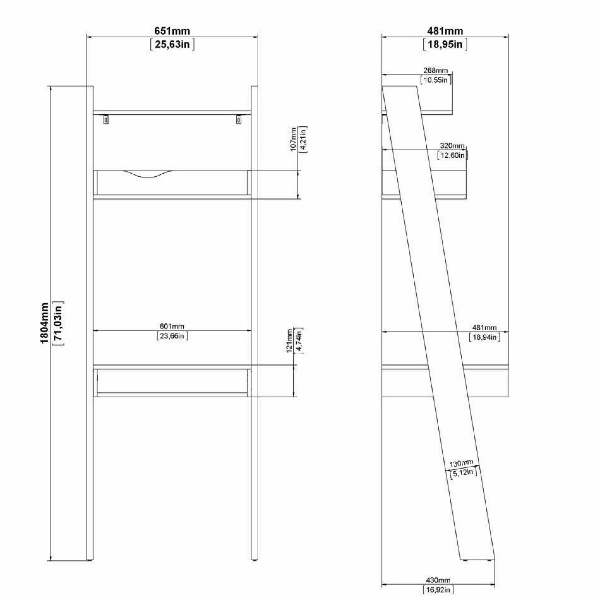 Libreria Aviv, 65x48 h180 cm, Bianco e Quercia<Dmora Outlet