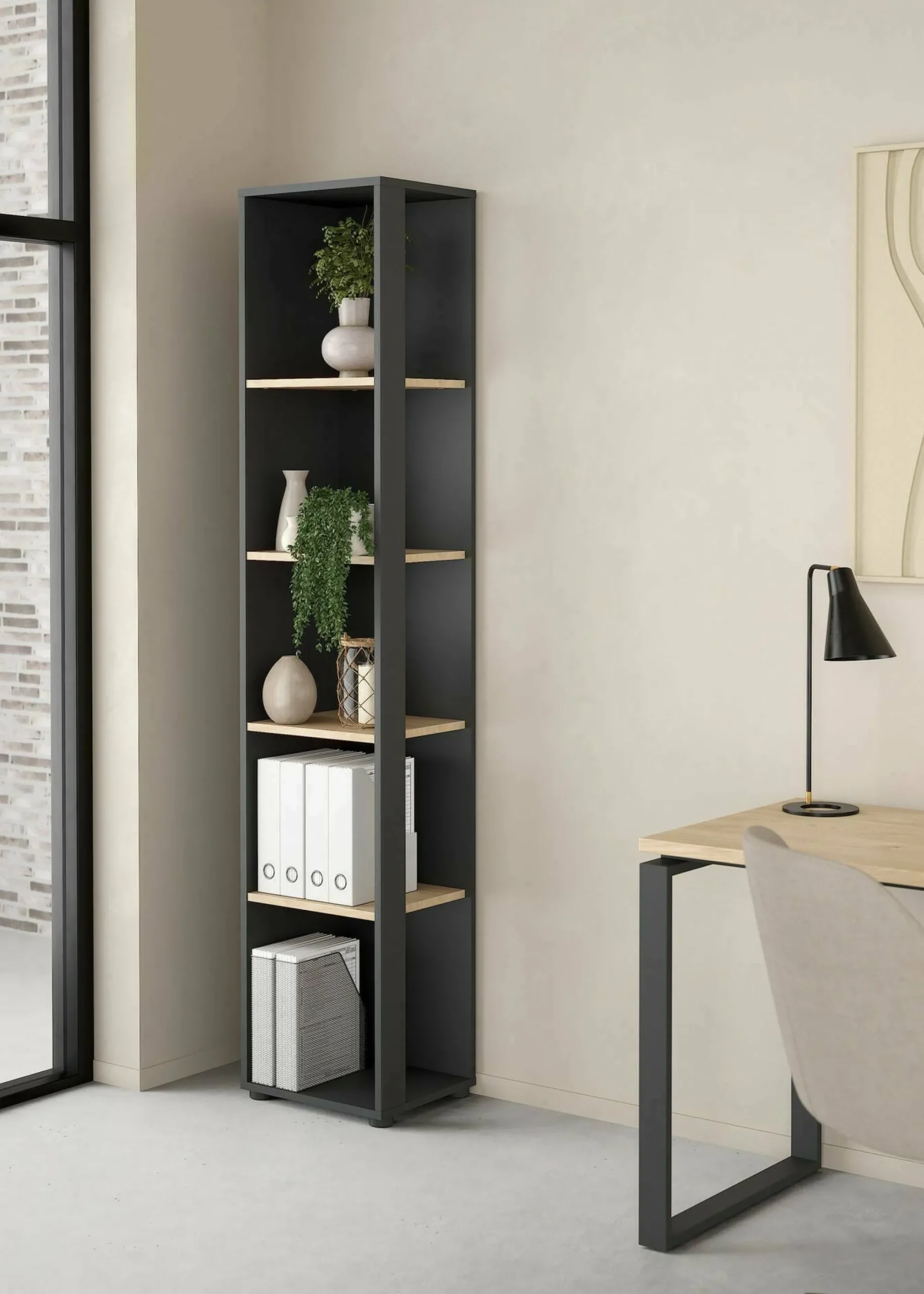 Libreria Baaz, 34x41 h205 cm, Rovere e Grigio<Dmora Shop