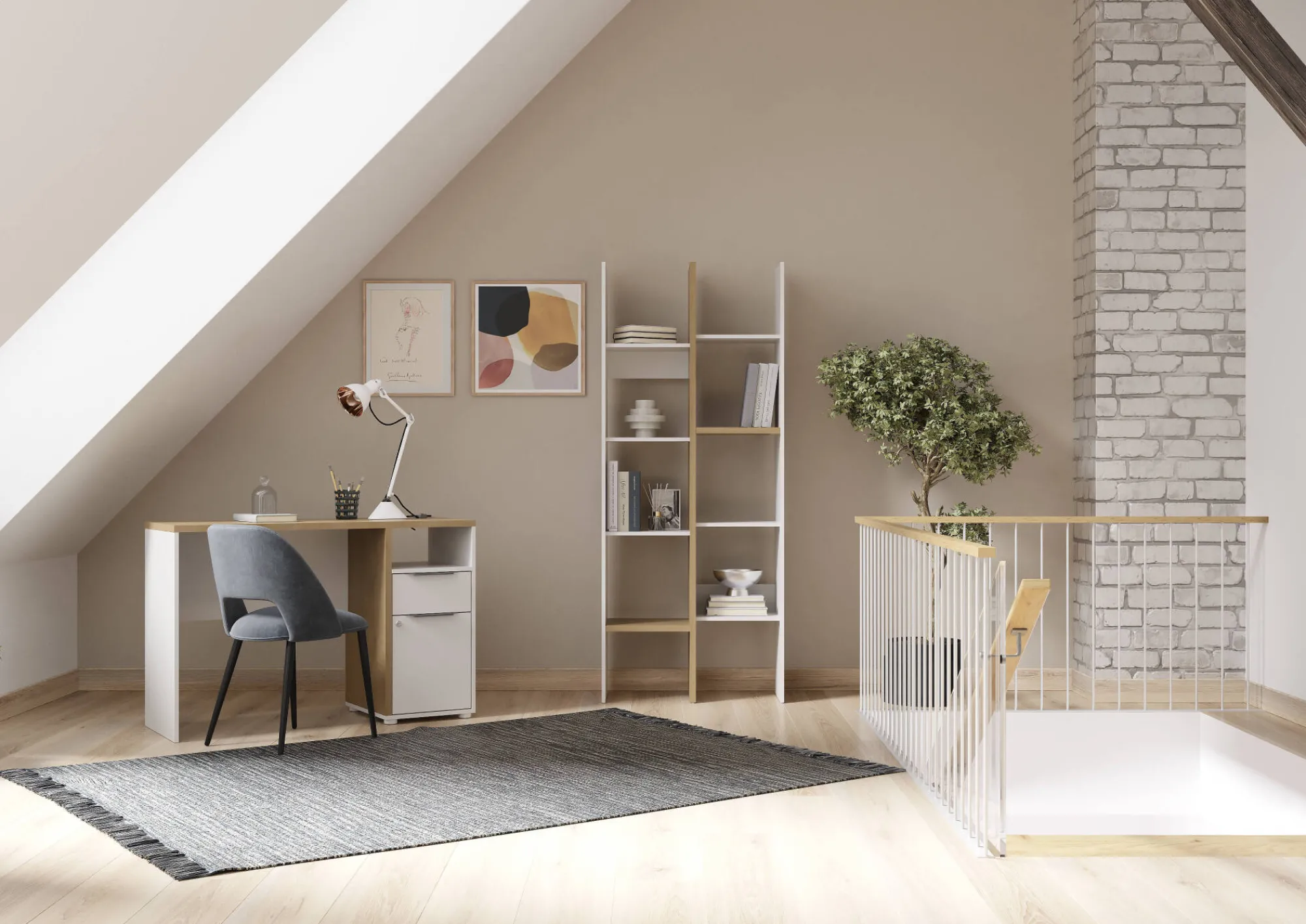 Libreria Badia, 76x33 h183 cm, Rovere e Bianco<Dmora Fashion