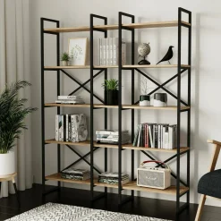 Libreria Berna, 144x30h175 cm, Quercia e Nero<Dmora Cheap
