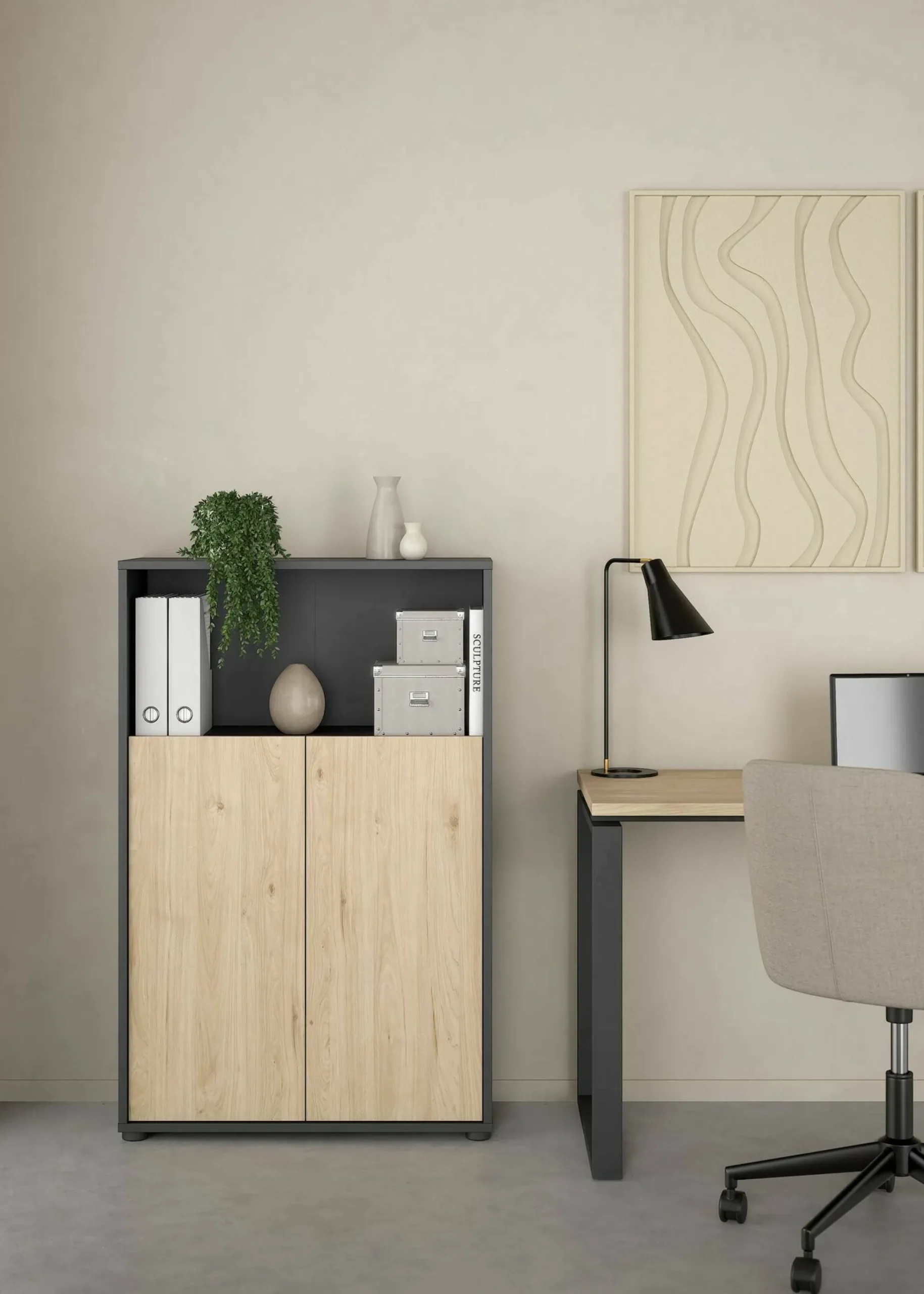 Libreria Canossa, 34x80 h124 cm, Rovere e Grigio<Dmora Online